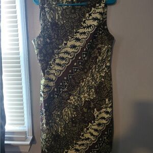 Olive and Brown Floral Sheath Dress - Sleeveless